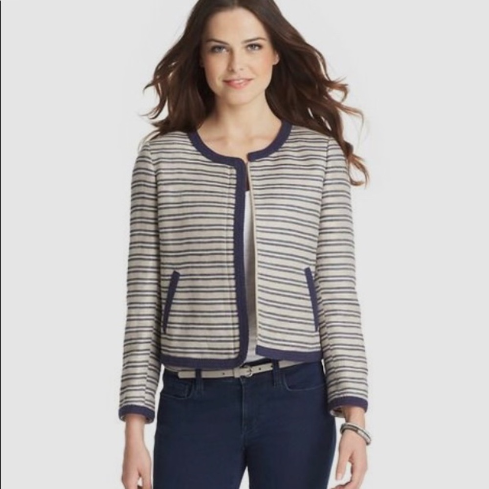 Rope Stripe Collarless Jacket